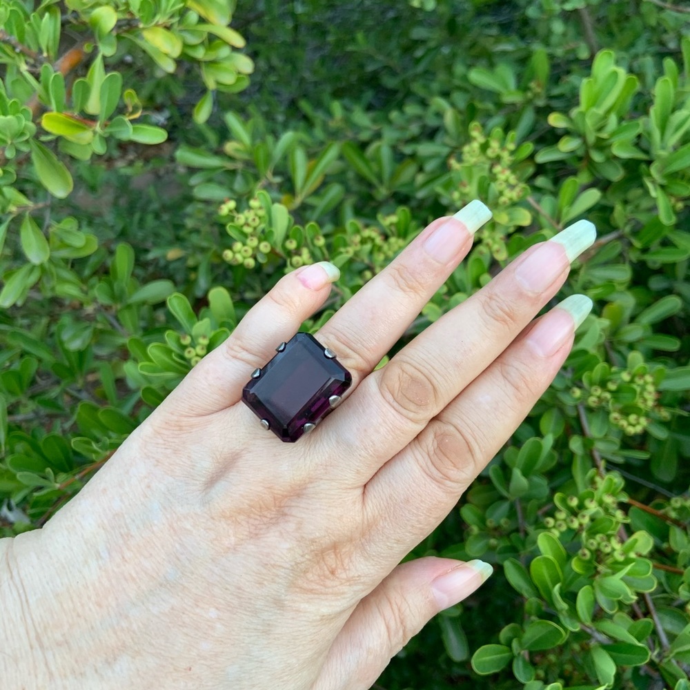 Vintage Mid-Century Sterling Purple Glass Ring